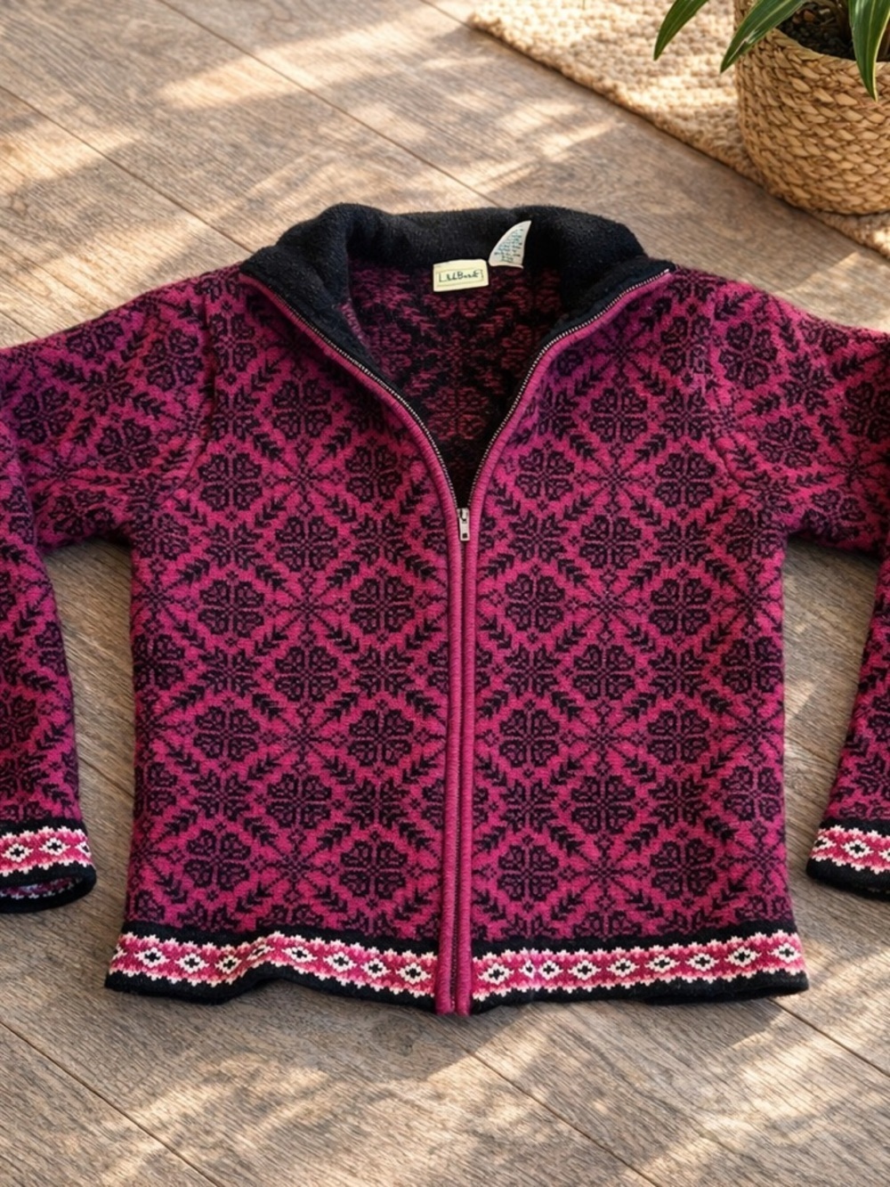 L.L.Bean 100% Merino Wool Nordic Fair Isle Full Zip Sweater